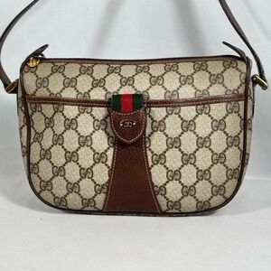 GUCCI GG Supreme Sherry‎ Line Leather and Coated Canvas Crossbody Bag EUC
